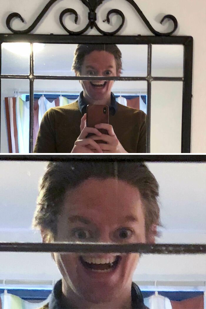 Funny persons mirror reflection 