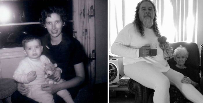 Same Mom, Same Me, Same Teddy Bear Some 55 Years Apart.