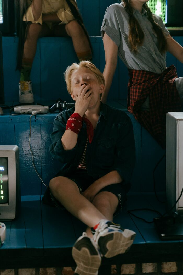 Person yawning in public