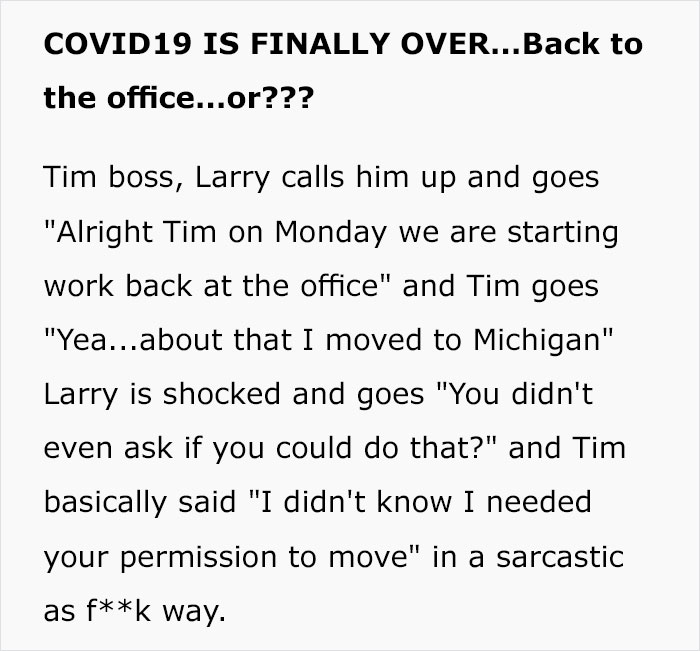 Boss Tells Senior Programmer To Move Back To NYC For Work, So He Quits, And The Company Quickly Realizes How Essential He Was Boss Tells Senior Programmer To Move Back To NYC For Work, So He Quits, And The Company Quickly Realizes How Essential He Was