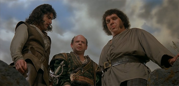 Fezzik, Iñigo Montoya and Vizzini looking down