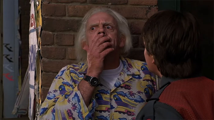 Dr. Emmett Brown looks scared