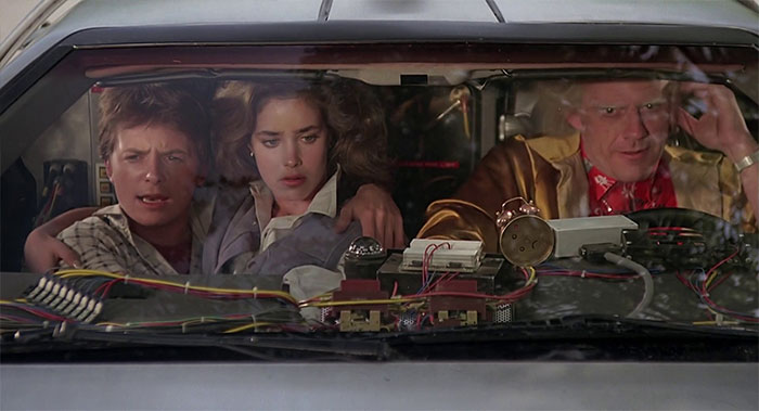 Dr. Emmett Brown driving a time machine