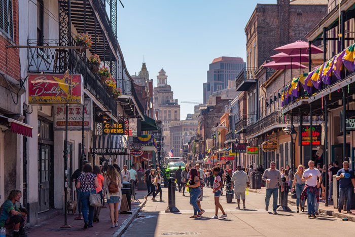 Main street of New Orleans filles with people 