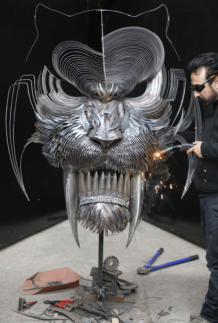 I Made Jaguar, Saber-Tooth Tiger And Lion Sculpture With Hammered Steel (11 Pics)