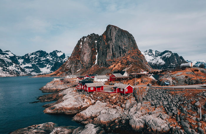 Red cabins near the sea 