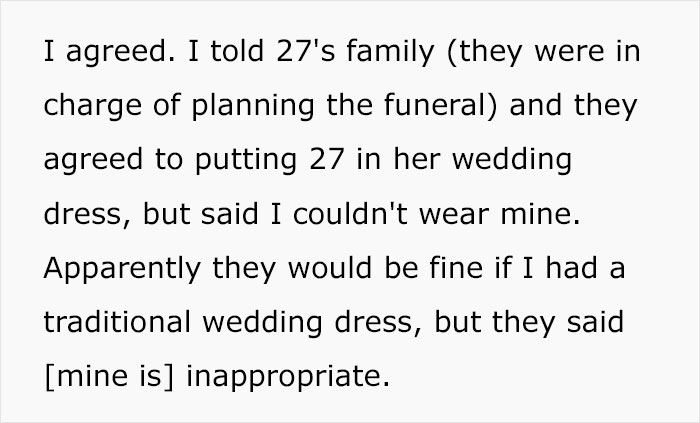 "[Am I The Jerk] For Ignoring What My Fianc&eacute;e's Parents Wanted And Wore My Wedding Dress To Her Funeral?"