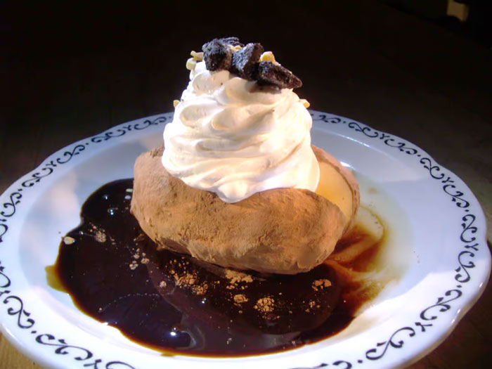 Ice cream potato on a plate 