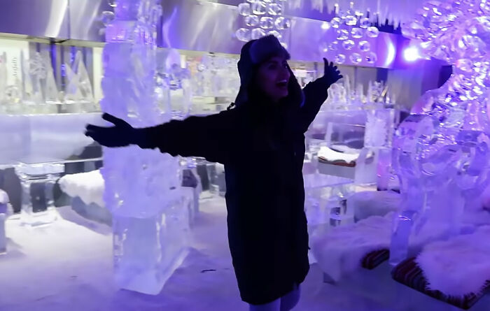 happy person in an ice room
