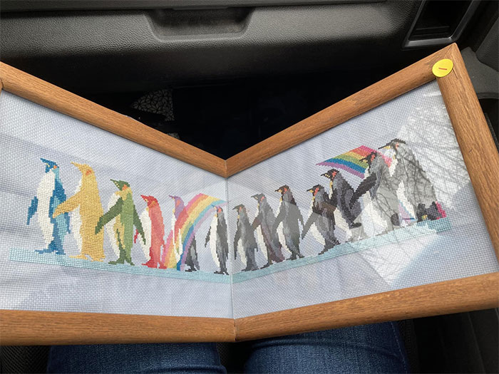 I Finally Have Something To Share. This Awesome Cross Stitch In A Corner Frame! Yard Sale Score For $1