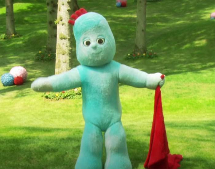 Igglepiggle holding red blanket in In the Night Garden