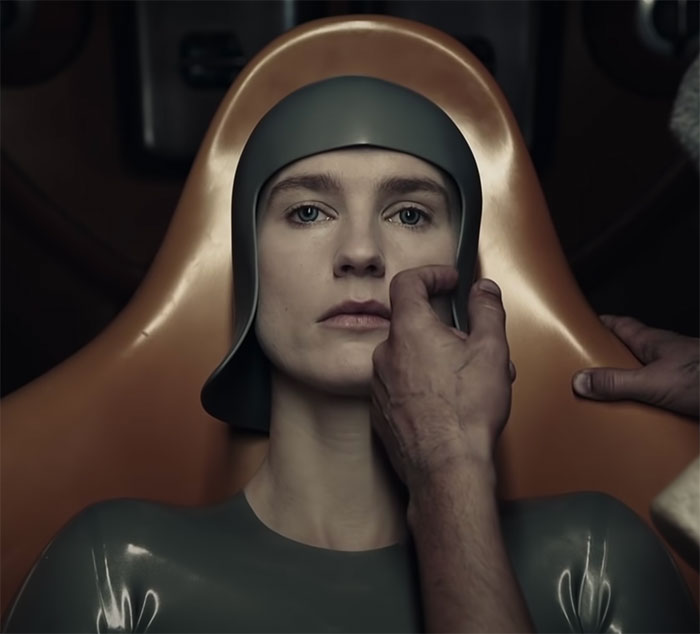 Mother lying and looking in Raised by Wolves