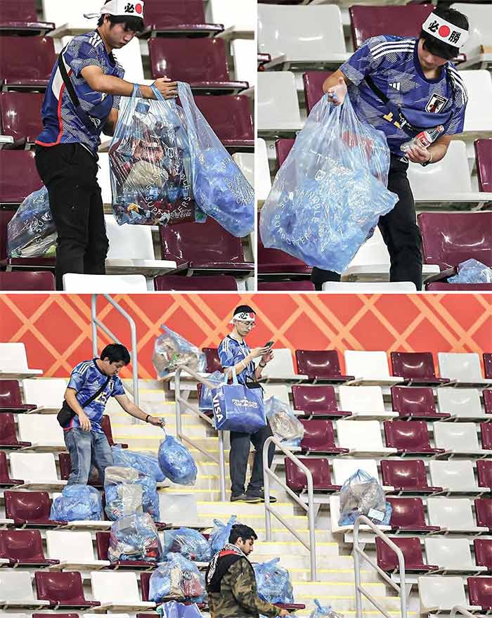 Tras su sorprendente victoria contra Alemania, los fanáticos japoneses se quedaron para limpiar el estadio. Mis respetos 