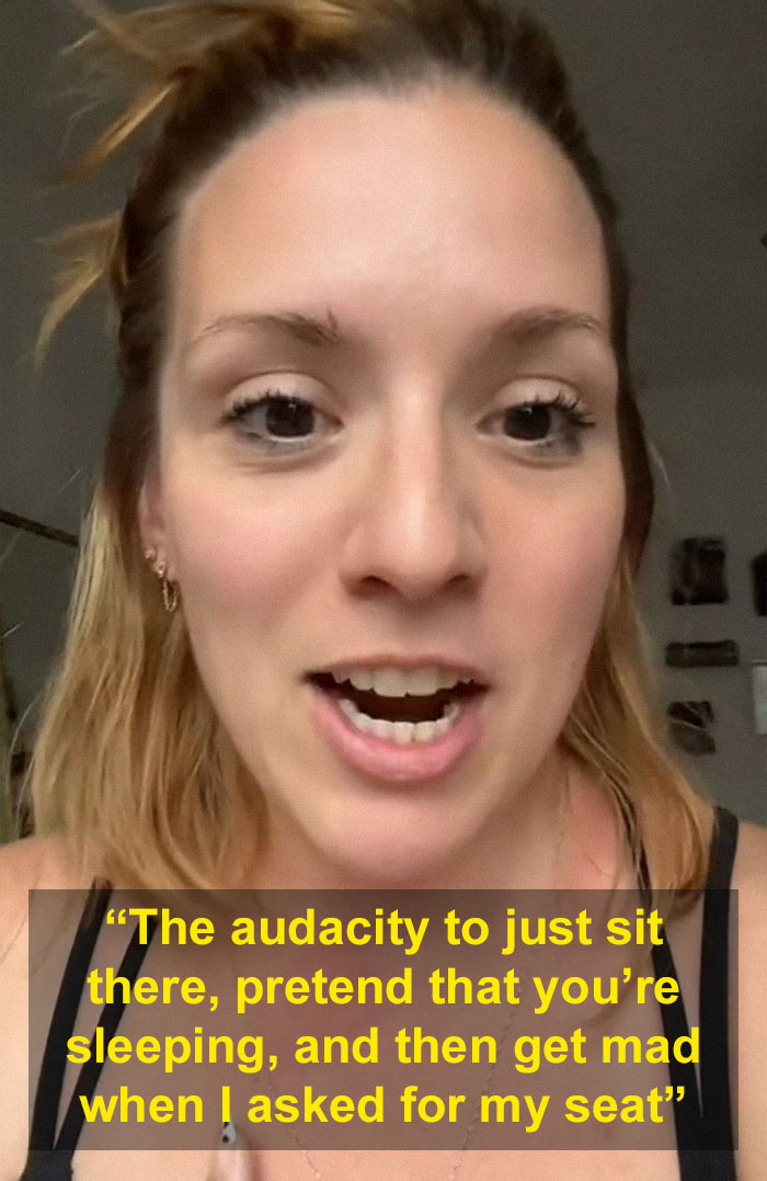 Entitled Man Steals This Woman's Plane Seat And Pretends To Be Asleep, Proceeds To Get Mad When She Takes It Back