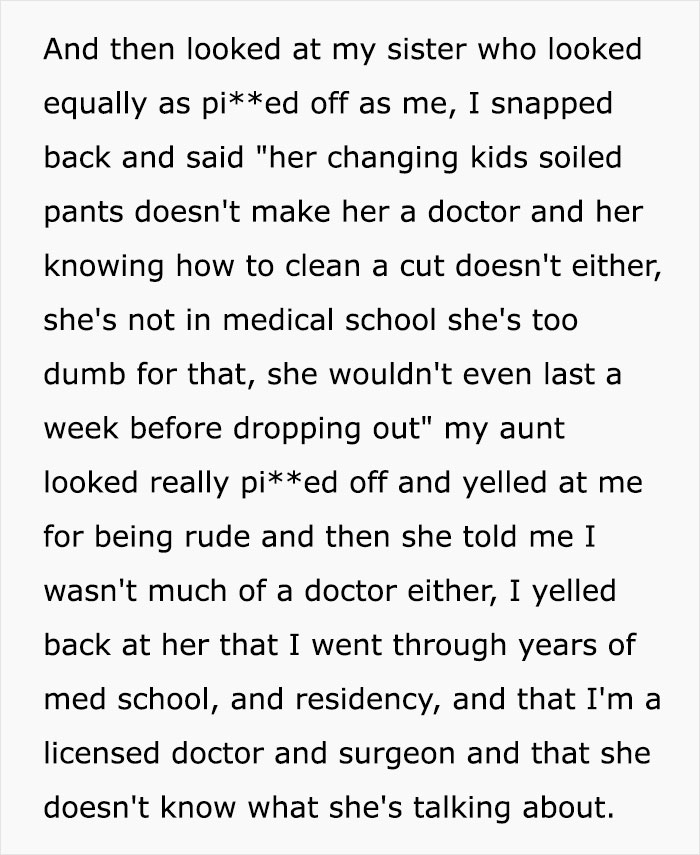 Plastic Surgeon Has Enough Of Aunt Bashing Her Profession And Idolizing Her Nurse Daughter, Viciously Mocks Both Of Them