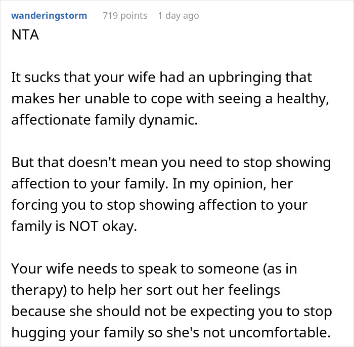 "Am I The Jerk For Hugging My Brother In Front Of My Wife, Despite Knowing That Makes My Wife Uncomfortable?"