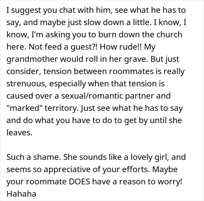 Man Wonders If He&rsquo;s A Jerk For Offering Roommate And His GF Home-Cooked Food