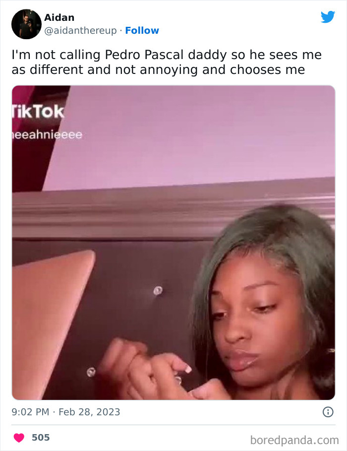 I'm not calling Pedro Pascal daddy so he sees me as different and not annoying and chooses me meme