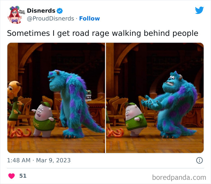 Disney meme featuring Sulley expressing road rage behind another character.