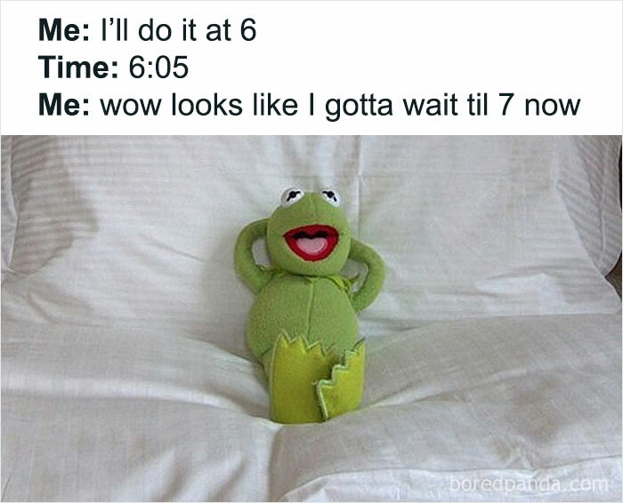 Kermit the Frog meme about procrastination, humorously depicting a student at Humor State University.