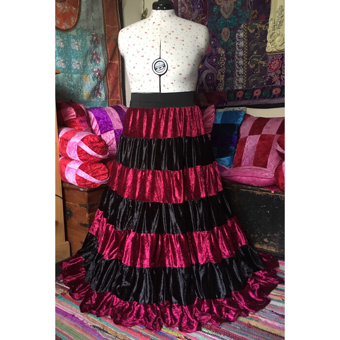 8 Of My Handmade Full Length, Full Circle Striped Velvet Skirts