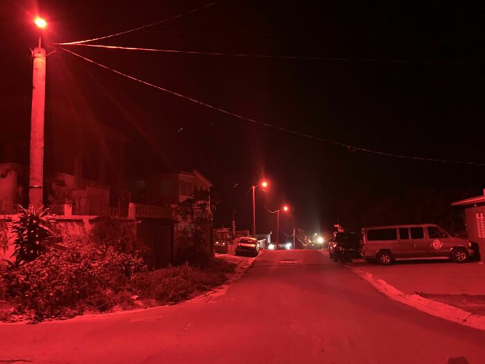 The Town We Vacationed In Has Red Street Lights To Not Mess With The Wildlife