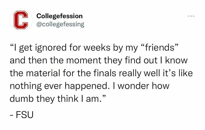 Tweet from an anonymous student confession Instagram page sharing a spicy secret about friendship and finals pressure.