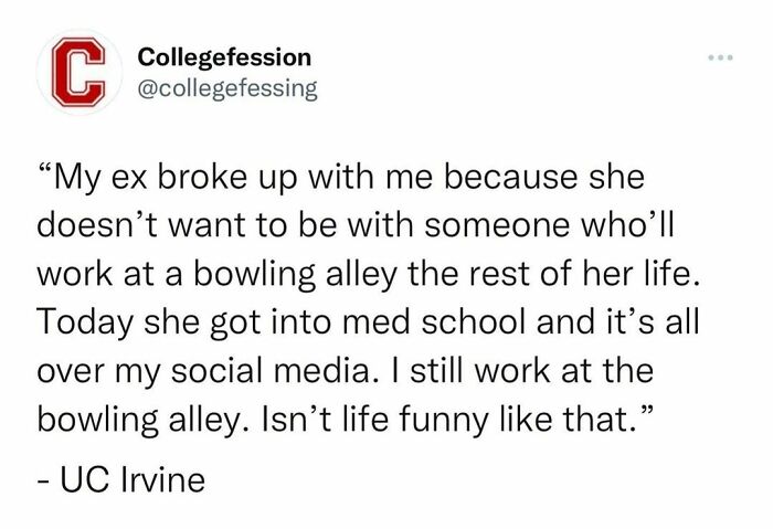 Anonymous student confession from UC Irvine about a breakup and life changes shared on a popular Instagram page.