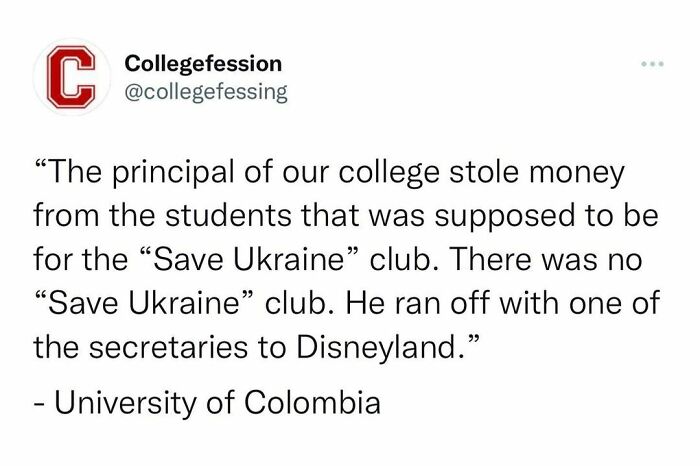 Anonymous student confession on Instagram revealing a college principal stole money from students for a fake club.