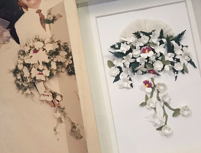 I Made My Mom A Paper-Cut Version Of Her Wedding Bouquet For Mother's Day And She Loved It So Much
