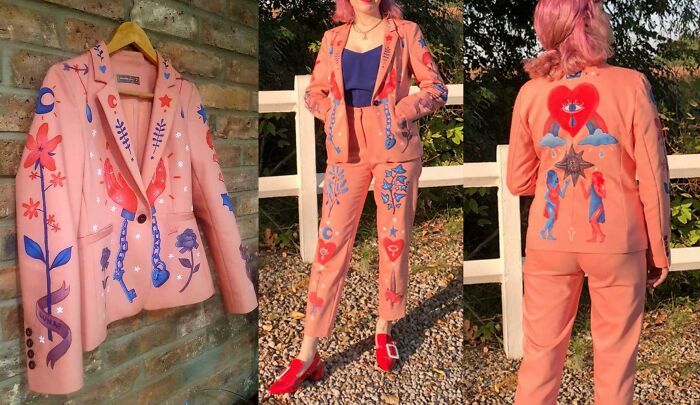 Upcycled A Thrifted Suit By Painting On It ! It Took Me About 30 Hours, But I Love The Result