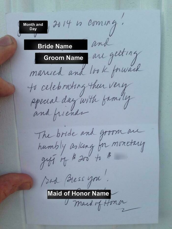 I Received This Hand Written Letter From The Maid Of Honor