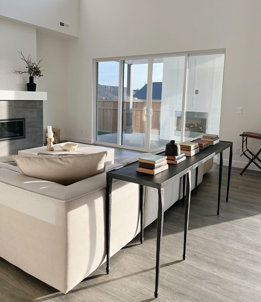White living room with glass doors 
