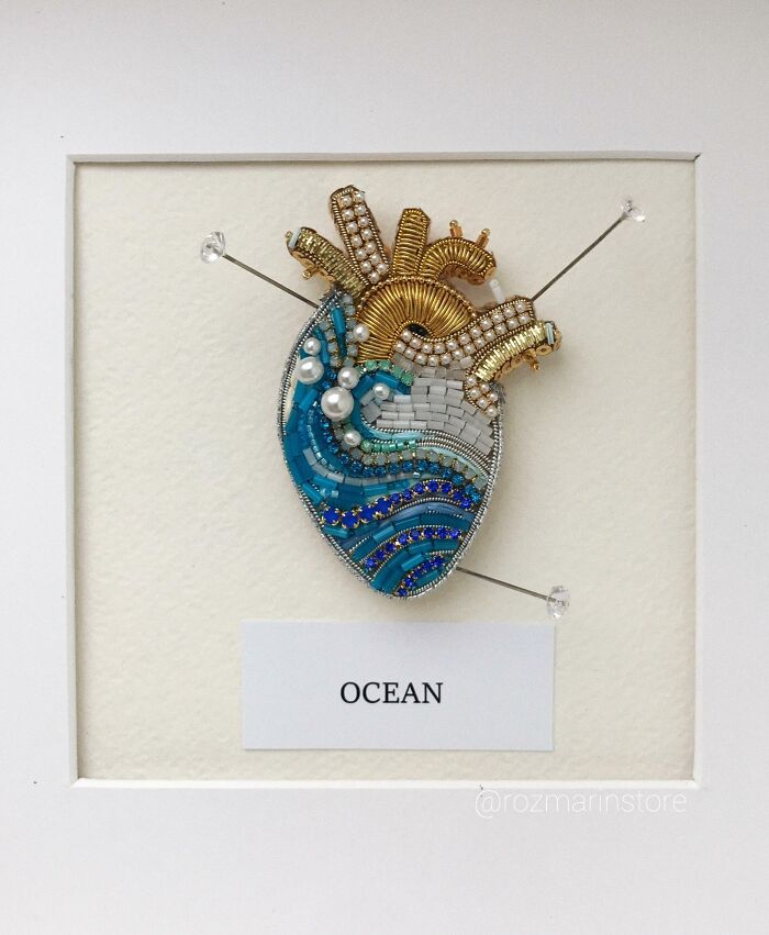 Embroidered Brooch "Ocean" Handmade My Heart