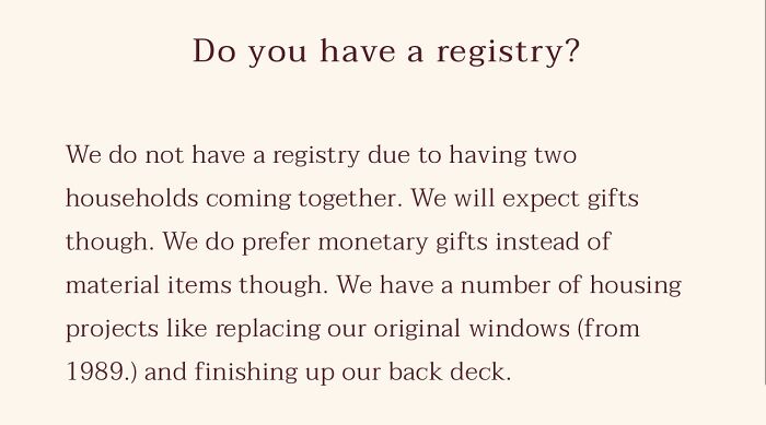 Bride Has No Problem Saying They Expect Gifts From Their Guests On Their Website