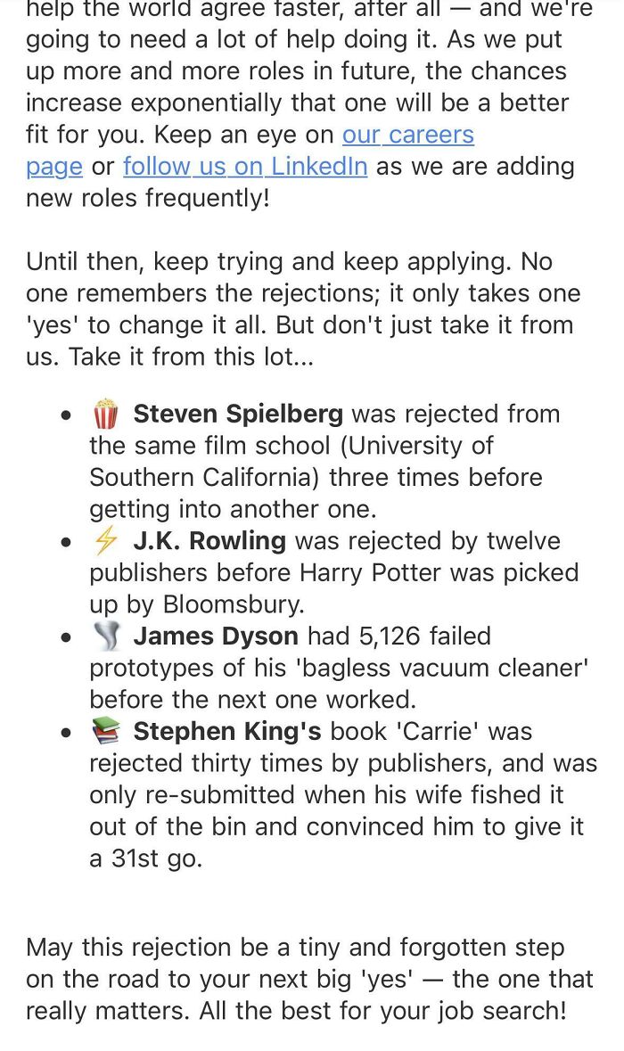 First Time I Like The Job Rejection Email