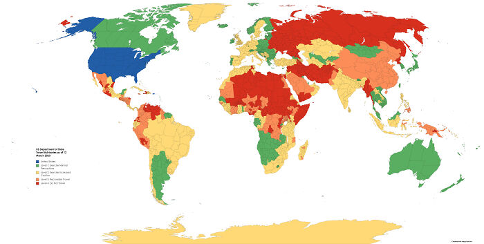 Us Travel Advisory Levels W/ Subdivisions