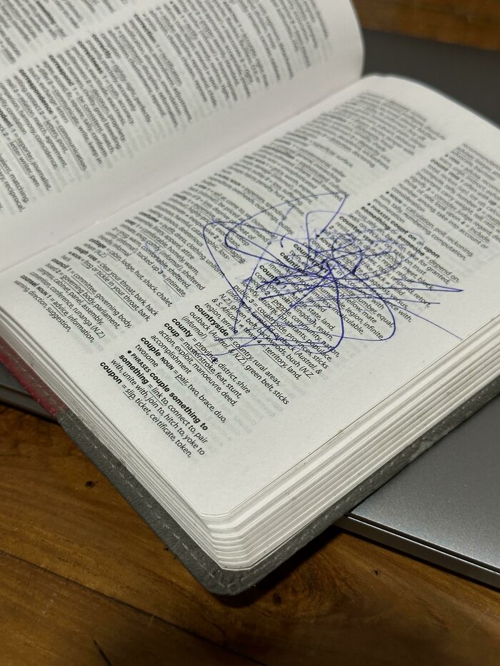 Mi hija de 3 años le hizo esto hoy a mi tesauro favorito que conservé perfecto durante casi 20 años desde la escuela