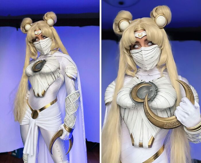 Person cosplaying Sailor Moon Knight