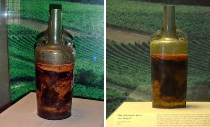 Botella intacta de vino romano del 325 d.C.