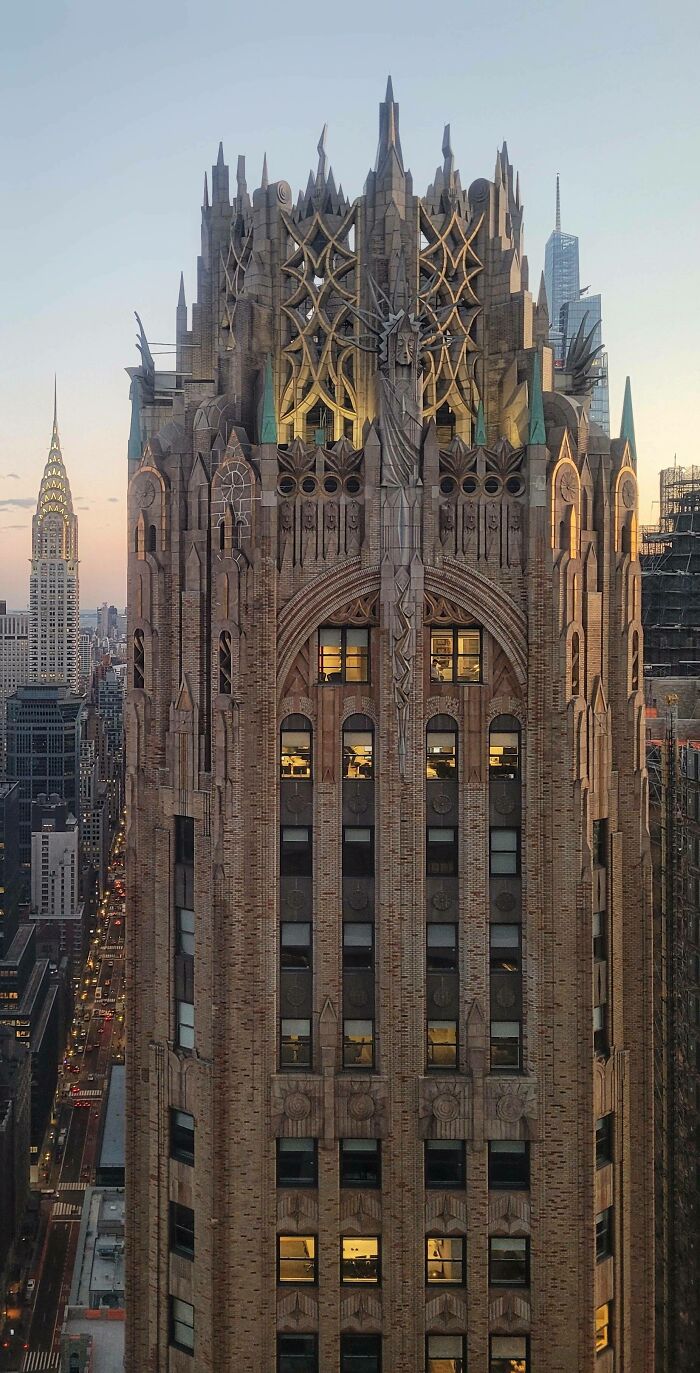 Art Deco, New York City [oc] General Electric Building/570 Lexington Avenue And The Chrysler Building