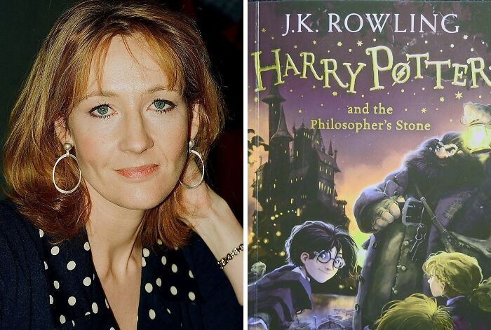 J.K. Rowling and Harry Potter And The Philosopher’s Stone book cover 
