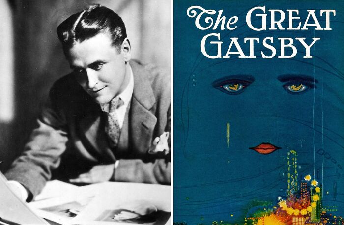 Scott Fitzgerald reading and The Great Gatsby book cover 