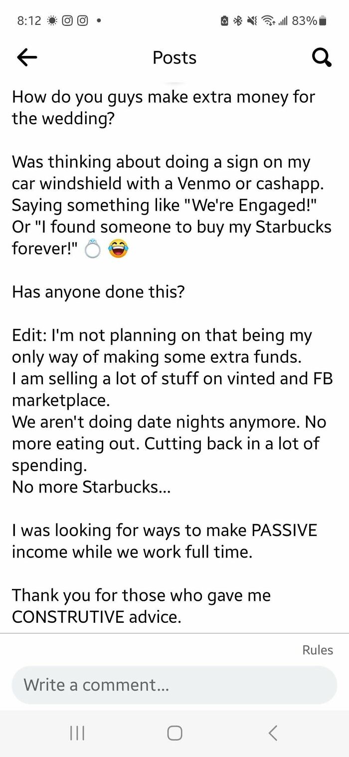 Spotted In A Wedding Planning Group. I Don't Know How This Got Normalized