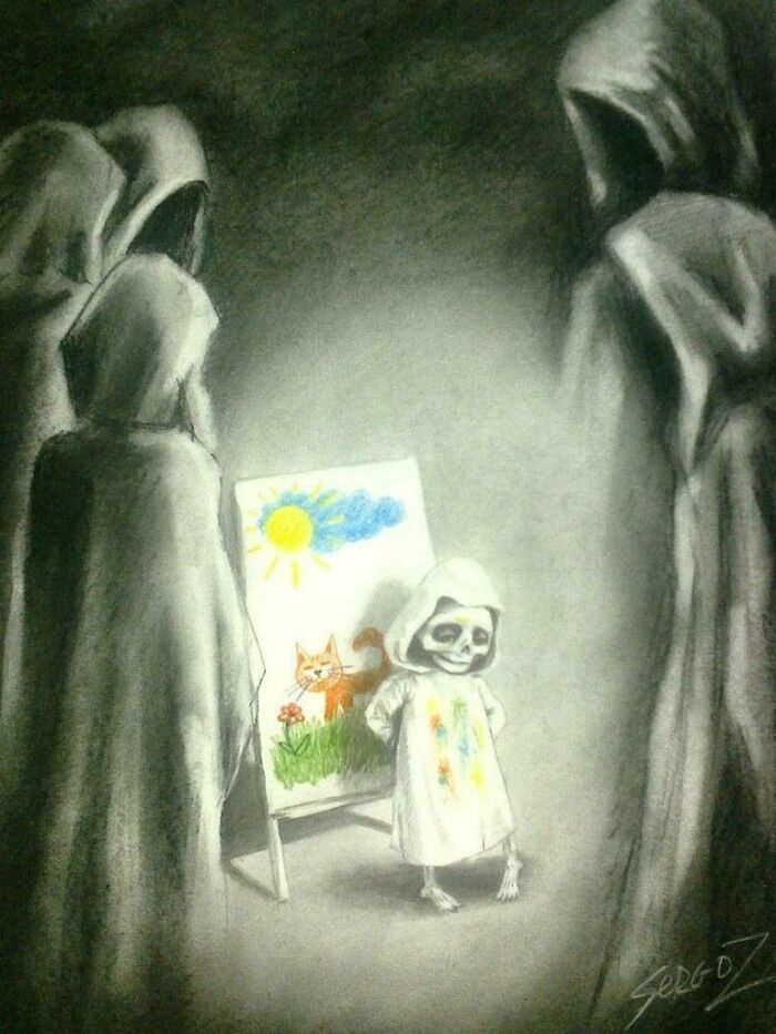 When Death Fell In Love With Life, Graphite And Colored Pencil On Paper, Sergey Zagarovski, 2021