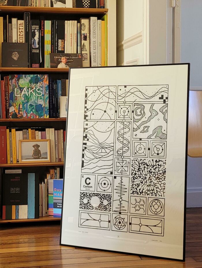 'carbon Based Lifeform' Handprinted Linocut 27.5x39 In - 70x100 Cm