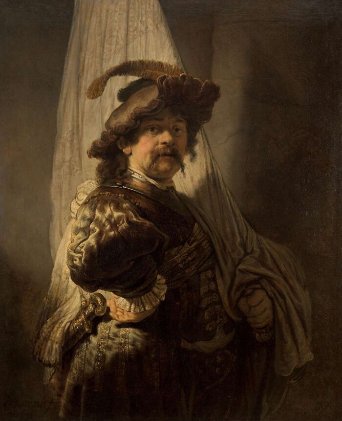 The Standard Bearer by Rembrandt, 1636, oil painting a three-quarter-length self-portrait