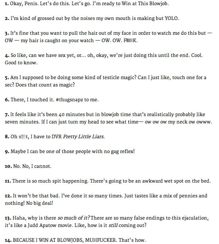 14 Things The Average Woman Thinks While Giving A Blowjob (From Cosmopolitan.com)