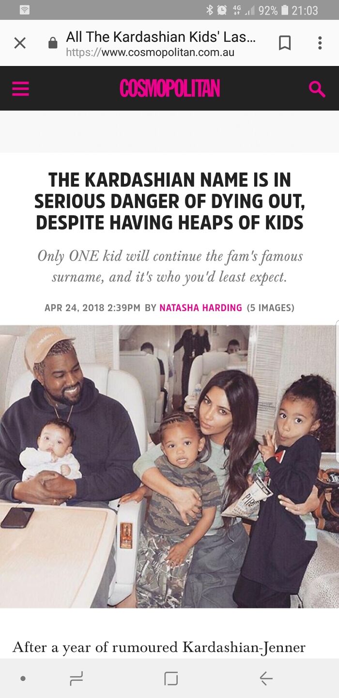 The Endangered "Kardashian" Surname Rests On One Child. The Answer Will Shock You!