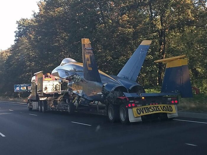 Blue Angel Being Hauled On The I90 Outside Of Seattle